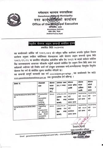 विद्धुतीय वोलपत्र आह्वान सम्बन्धी संशोधित सूचना !