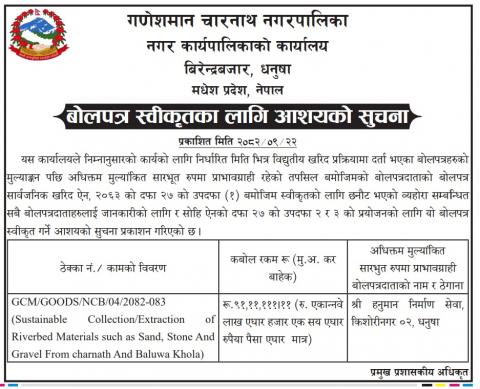 चारखोलाको आशयको सूचना !